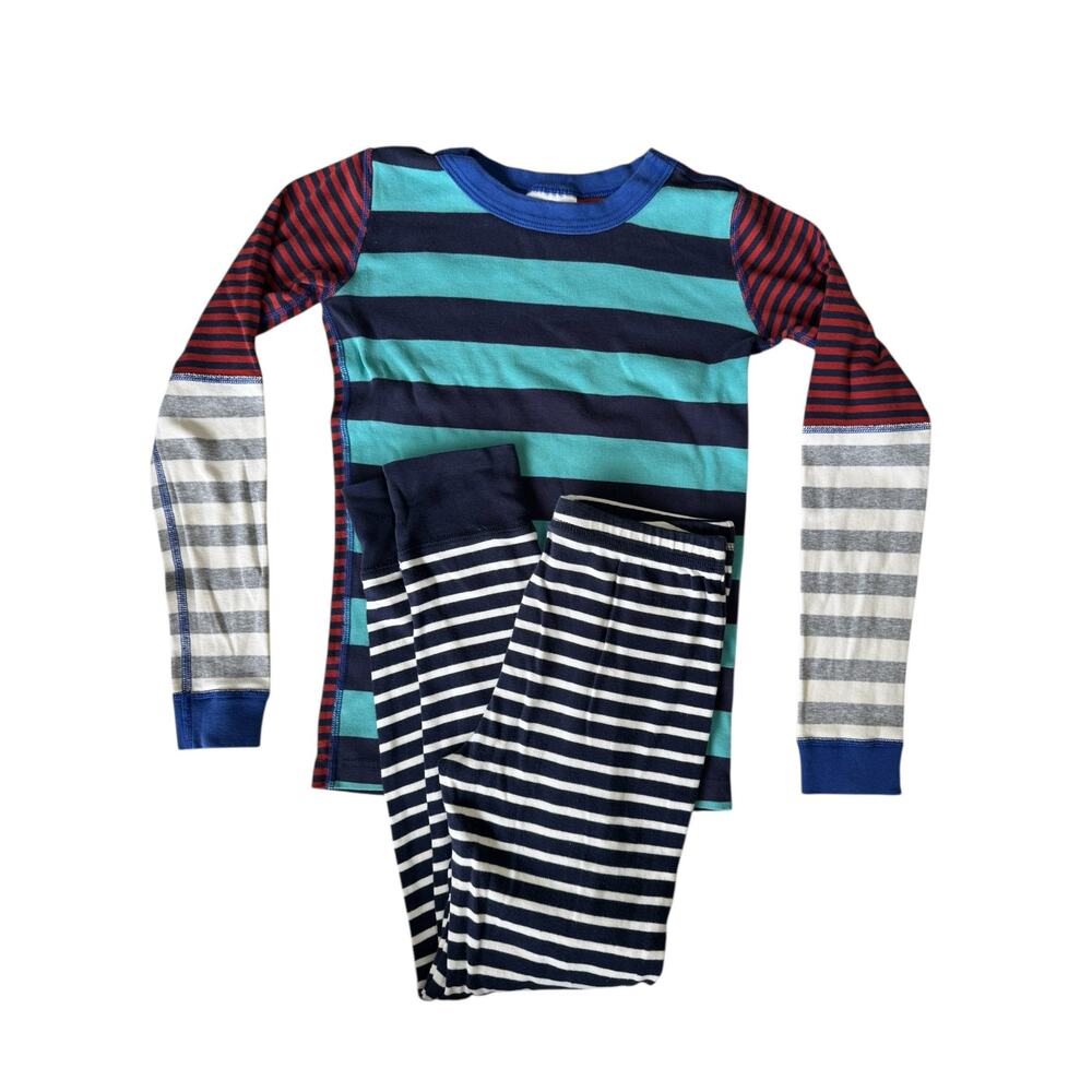 HANNA ANDERSSON + BODEN Mix It Up Stripe Pajama Set Sz 10 140 Long John Blue Red
